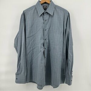 Lacoste Dress Shirt Mens 2XL Size 45 Blue Gray Windowpane Button Up Preppy Logo